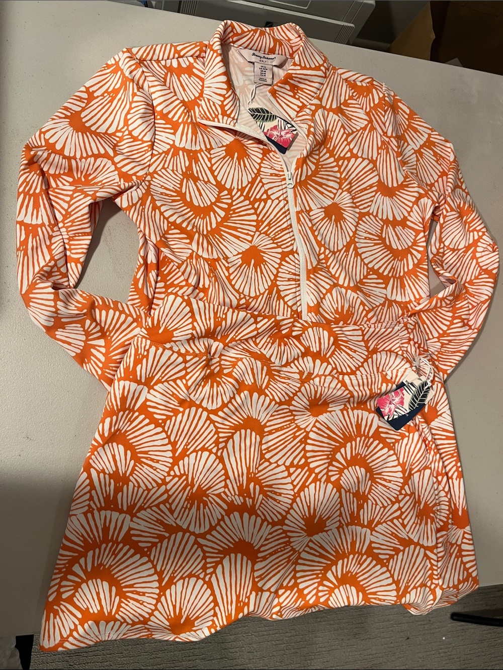 Tommy Bahama Orange & White Golf Zippered jacket and skort. New with tags.